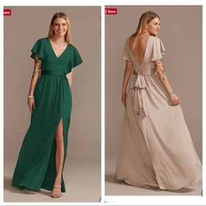 David’s Bridal Flutter Sleeve V-Neck Charmeuse Bridesmaid Dress (Size 10)